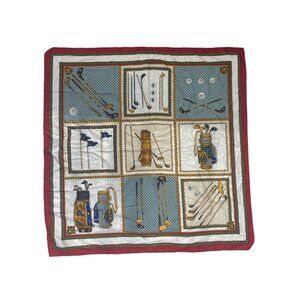 The Meteor Style Golf Club Print Square Scarf Satin 33 Inches Vintage Multicolor